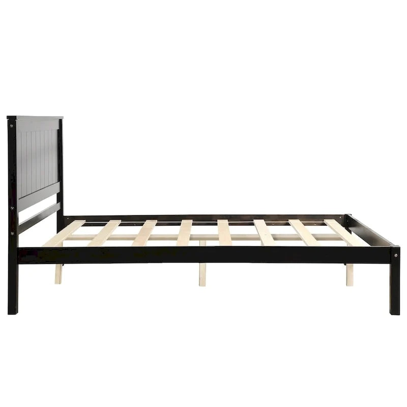 Base letto a piattaforma con testiera, supporto a doghe in legno, non necessita di box spring