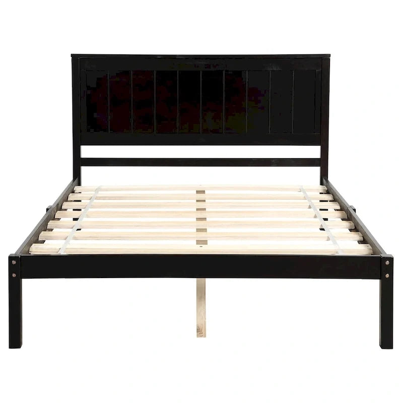 Base letto a piattaforma con testiera, supporto a doghe in legno, non necessita di box spring