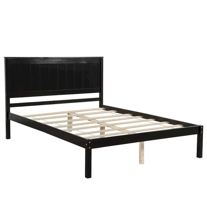 Base letto a piattaforma con testiera, supporto a doghe in legno, non necessita di box spring