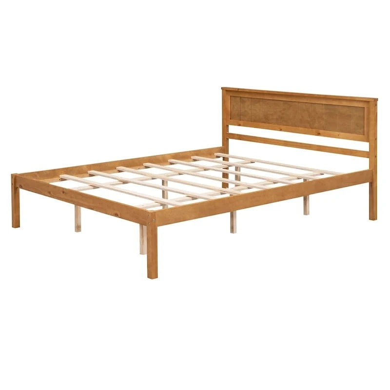 Base letto a piattaforma con testiera, supporto a doghe in legno, non necessita di box spring