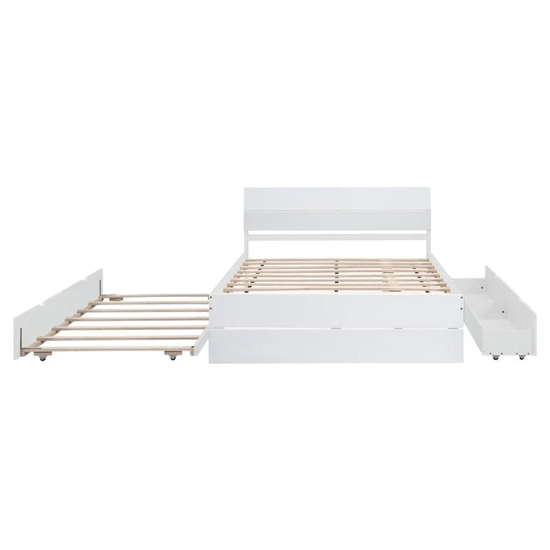 Modern Full Bed Frame With Twin Size Trundle And 2 Drawers