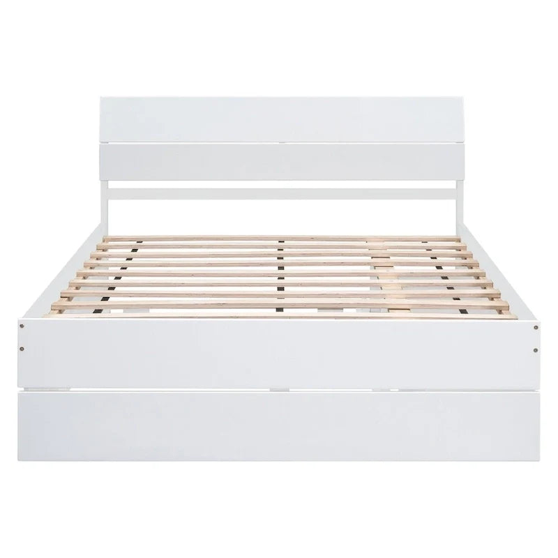 Modern Full Bed Frame With Twin Size Trundle And 2 Drawers