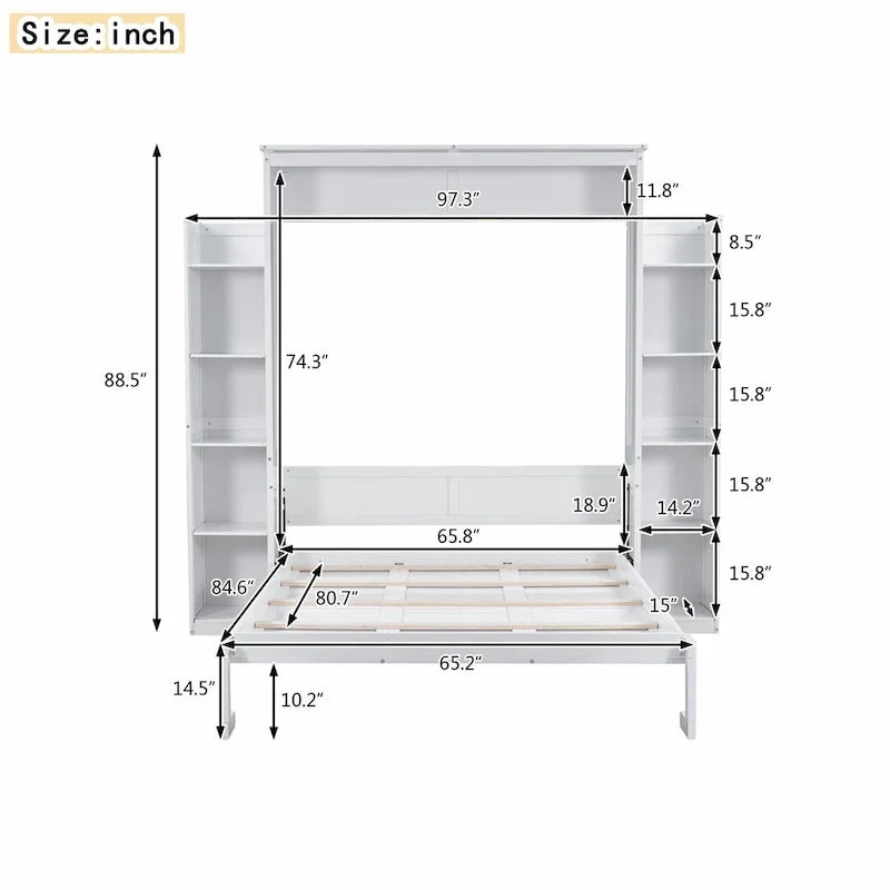 Letto a scomparsa Queen Size con mensole e luci LED