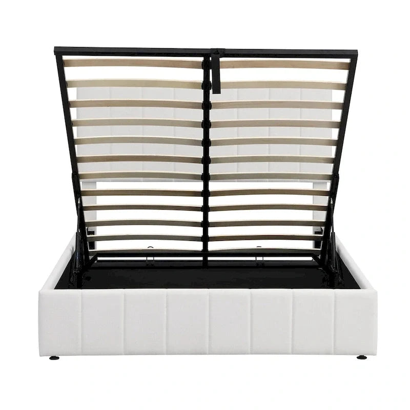Letto a piattaforma imbottito full size con sistema di archiviazione idraulico