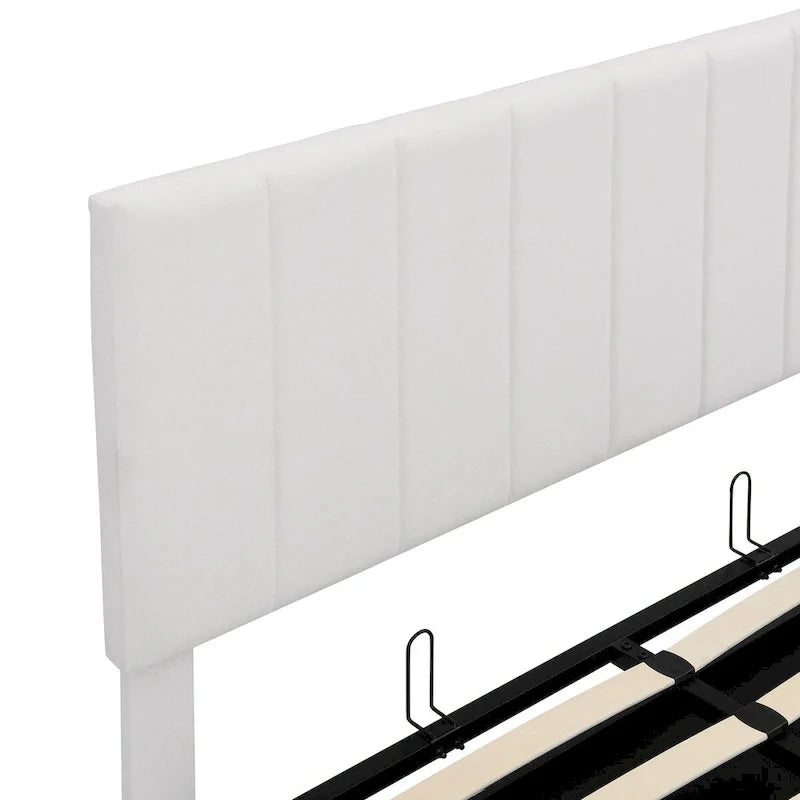 Letto a piattaforma imbottito full size con sistema di archiviazione idraulico