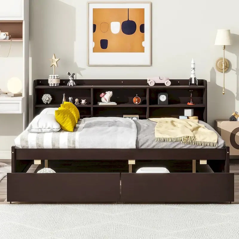 Letto matrimoniale alla francese con cassetti libreria laterali
