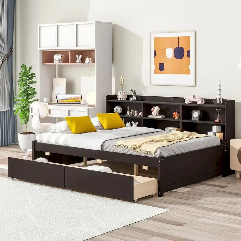 Letto matrimoniale alla francese con cassetti libreria laterali