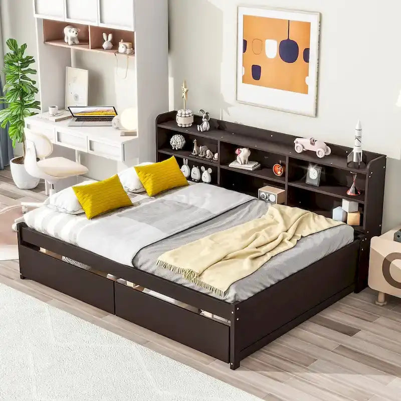 Letto matrimoniale alla francese con cassetti libreria laterali