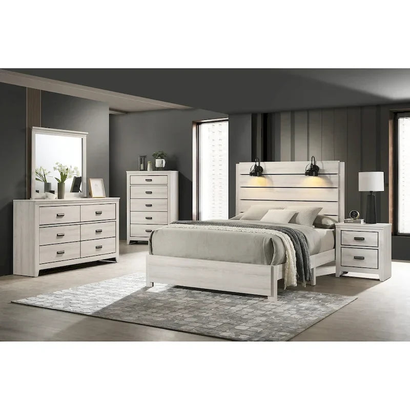 Chambre à coucher Edyth 4 pièces avec panneau LED blanc