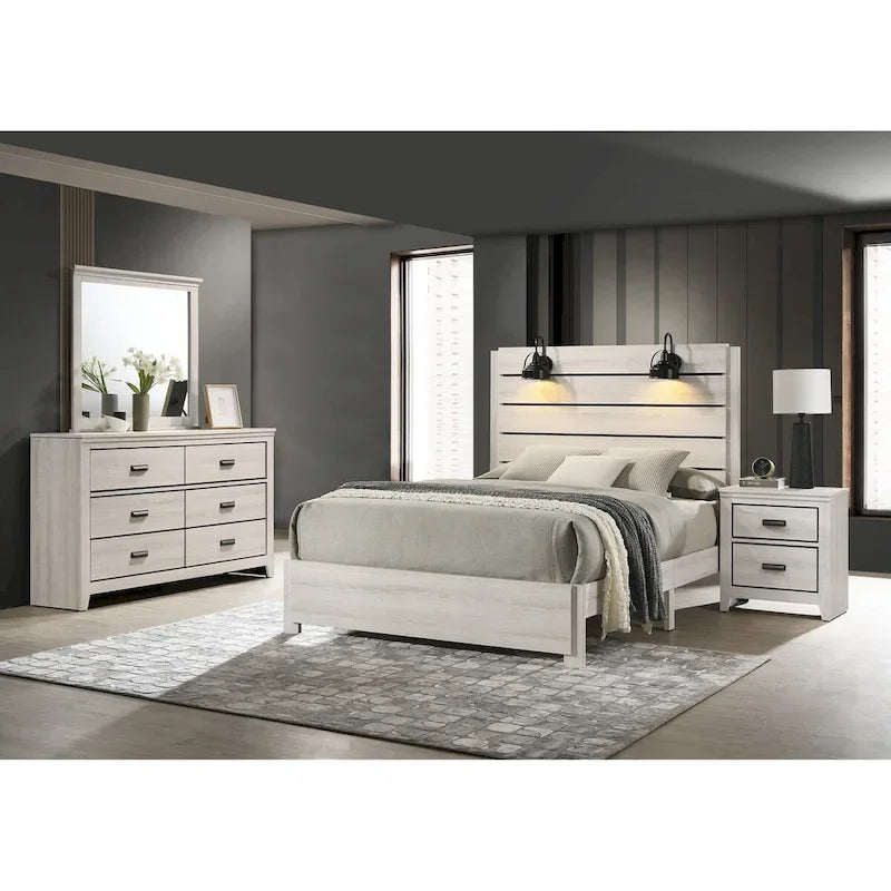 Chambre à coucher Edyth 4 pièces avec panneau LED blanc
