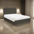 Lit Plateforme Cady King Size, Tête de Lit Capitonnée, Bois Massif Gris