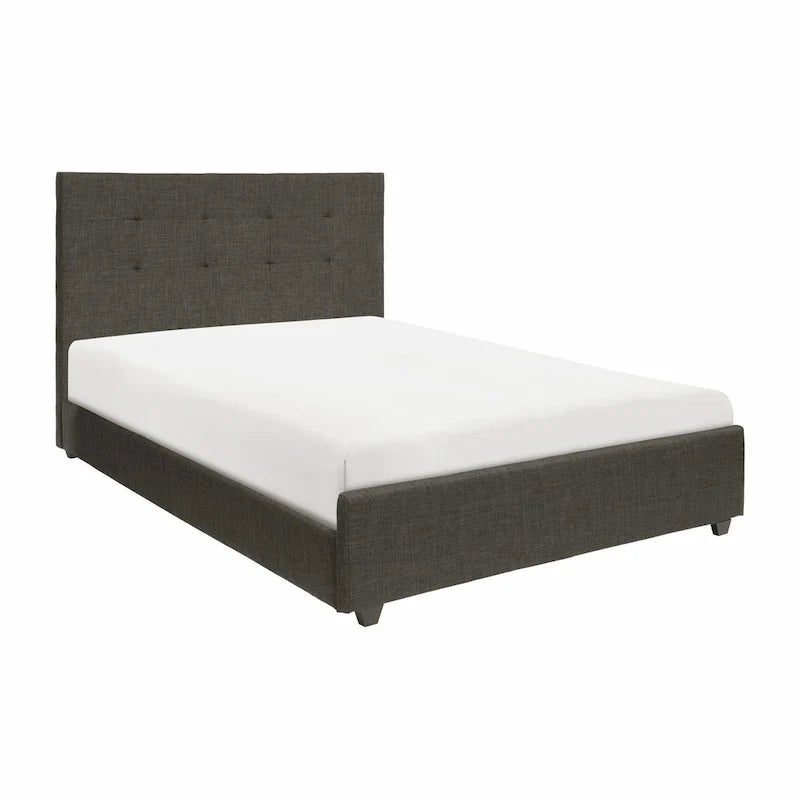Lit Plateforme Cady King Size, Tête de Lit Capitonnée, Bois Massif Gris