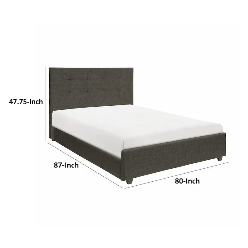 Lit Plateforme Cady King Size, Tête de Lit Capitonnée, Bois Massif Gris