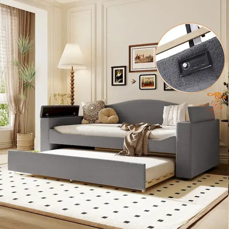 Lit de repos en molleton Teddy pour jumeaux avec accoudoirs de rangement et lit gigogne