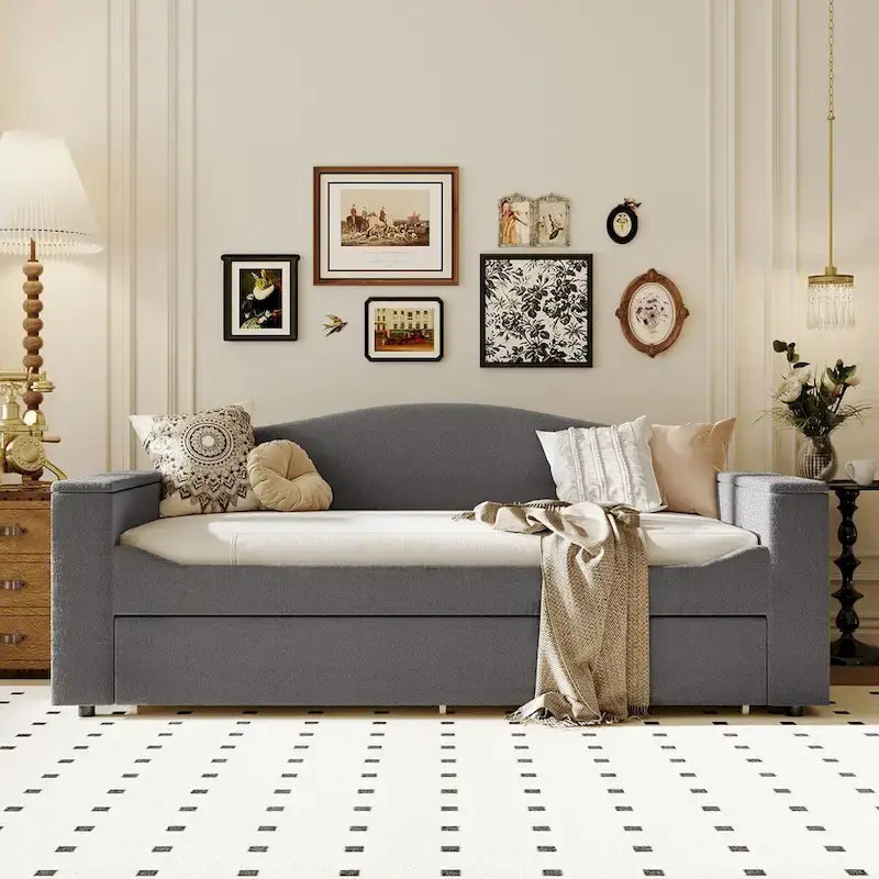 Lit de repos en molleton Teddy pour jumeaux avec accoudoirs de rangement et lit gigogne