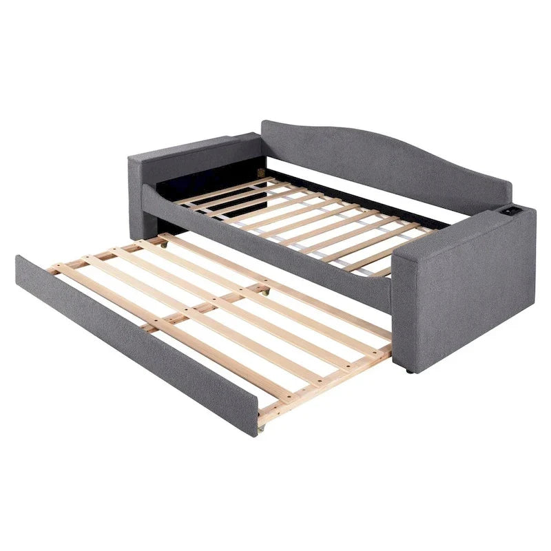 Lit de repos en molleton Teddy pour jumeaux avec accoudoirs de rangement et lit gigogne