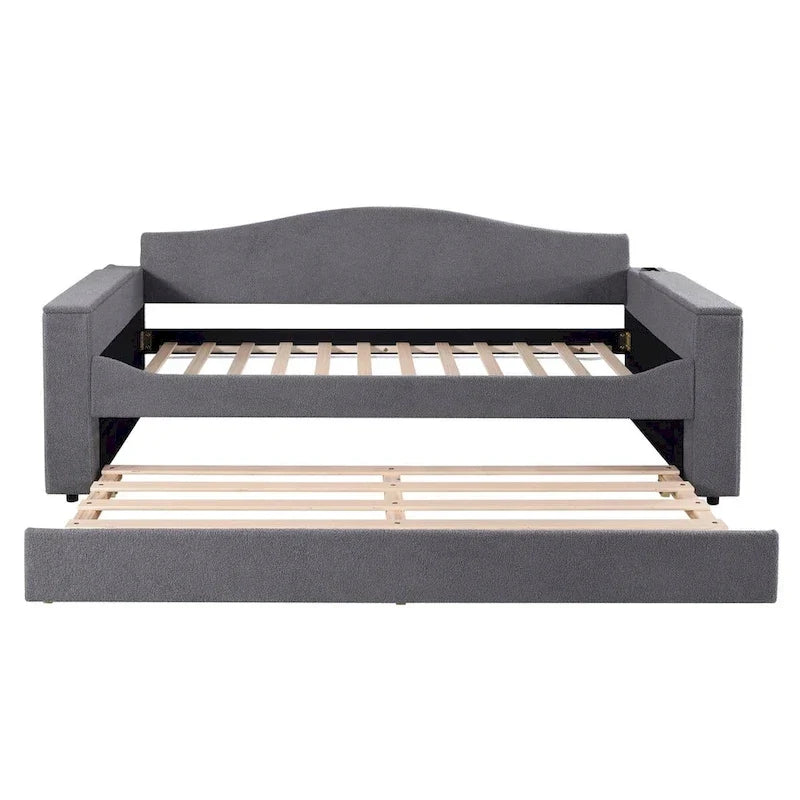 Lit de repos en molleton Teddy pour jumeaux avec accoudoirs de rangement et lit gigogne