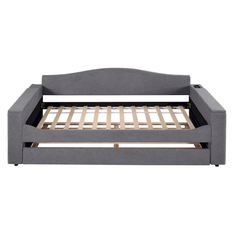 Lit de repos en molleton Teddy pour jumeaux avec accoudoirs de rangement et lit gigogne