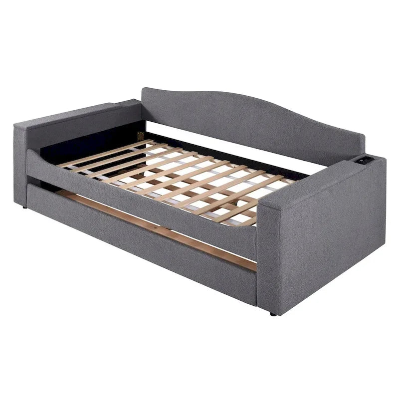 Lit de repos en molleton Teddy pour jumeaux avec accoudoirs de rangement et lit gigogne