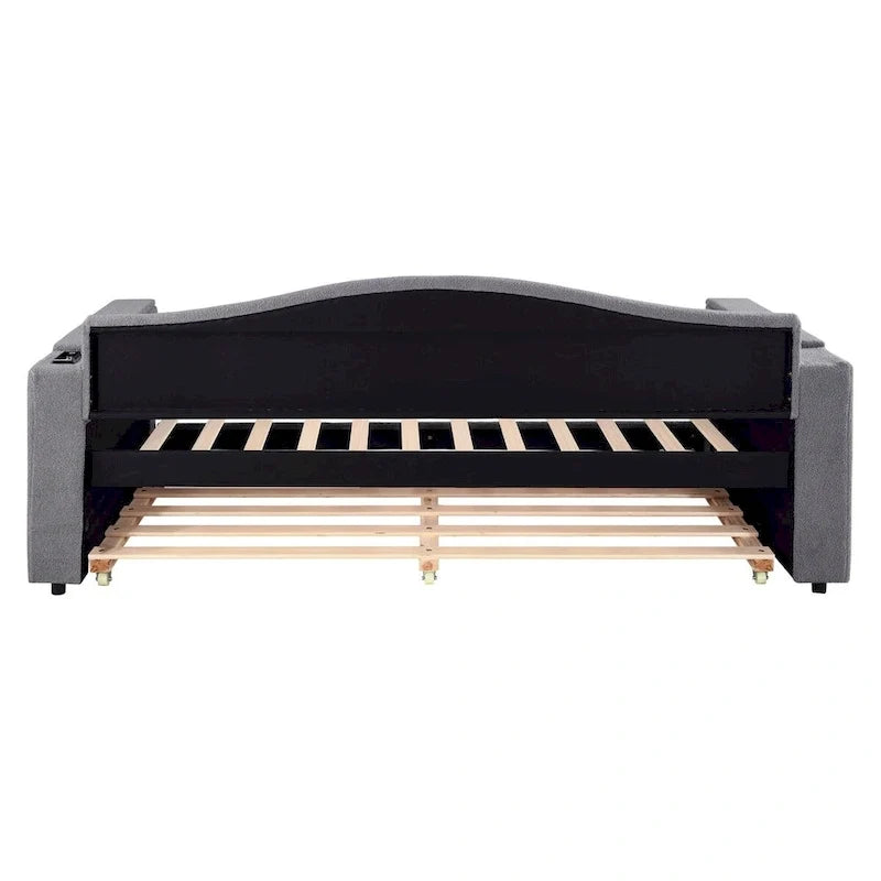 Lit de repos en molleton Teddy pour jumeaux avec accoudoirs de rangement et lit gigogne