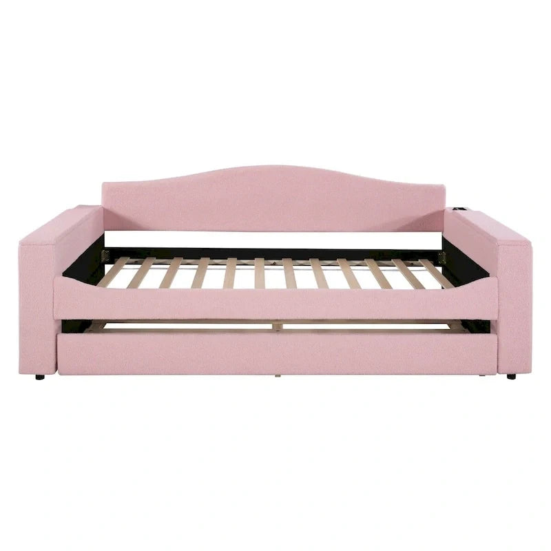 Lit de repos en molleton Teddy pour jumeaux avec accoudoirs de rangement et lit gigogne