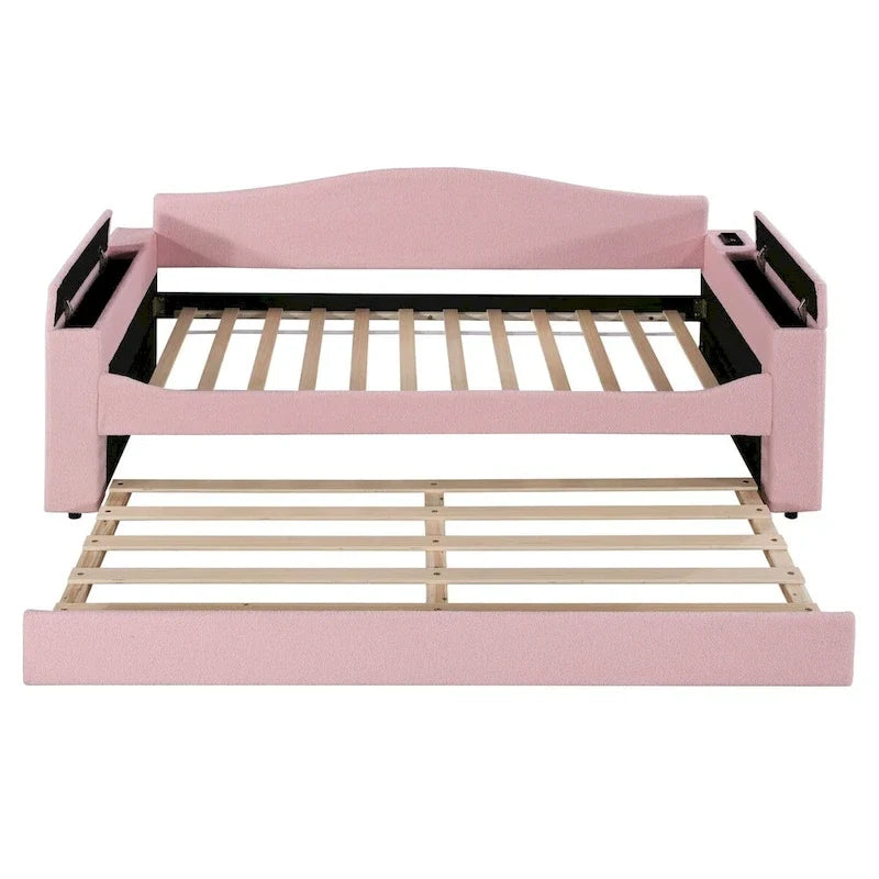 Lit de repos en molleton Teddy pour jumeaux avec accoudoirs de rangement et lit gigogne