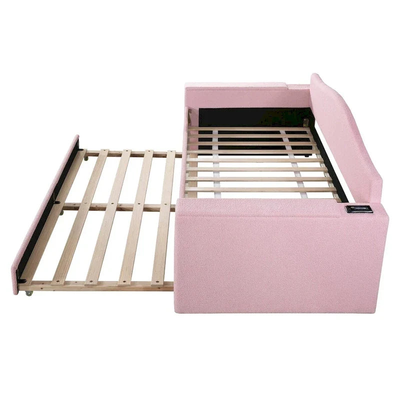 Lit de repos en molleton Teddy pour jumeaux avec accoudoirs de rangement et lit gigogne