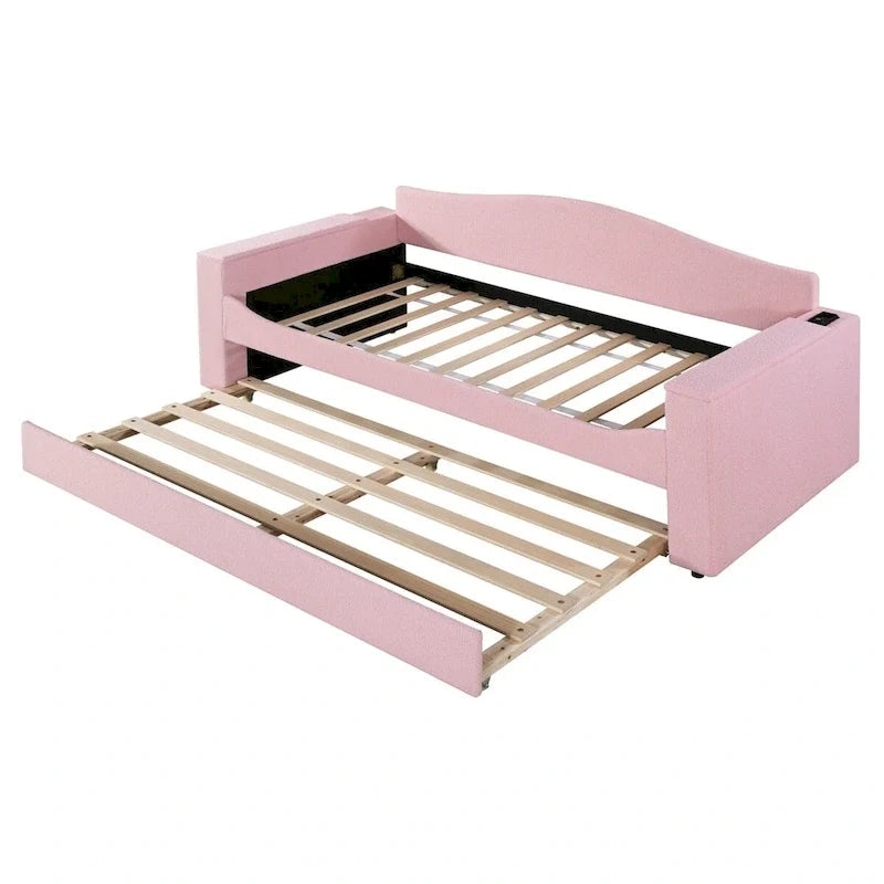 Lit de repos en molleton Teddy pour jumeaux avec accoudoirs de rangement et lit gigogne