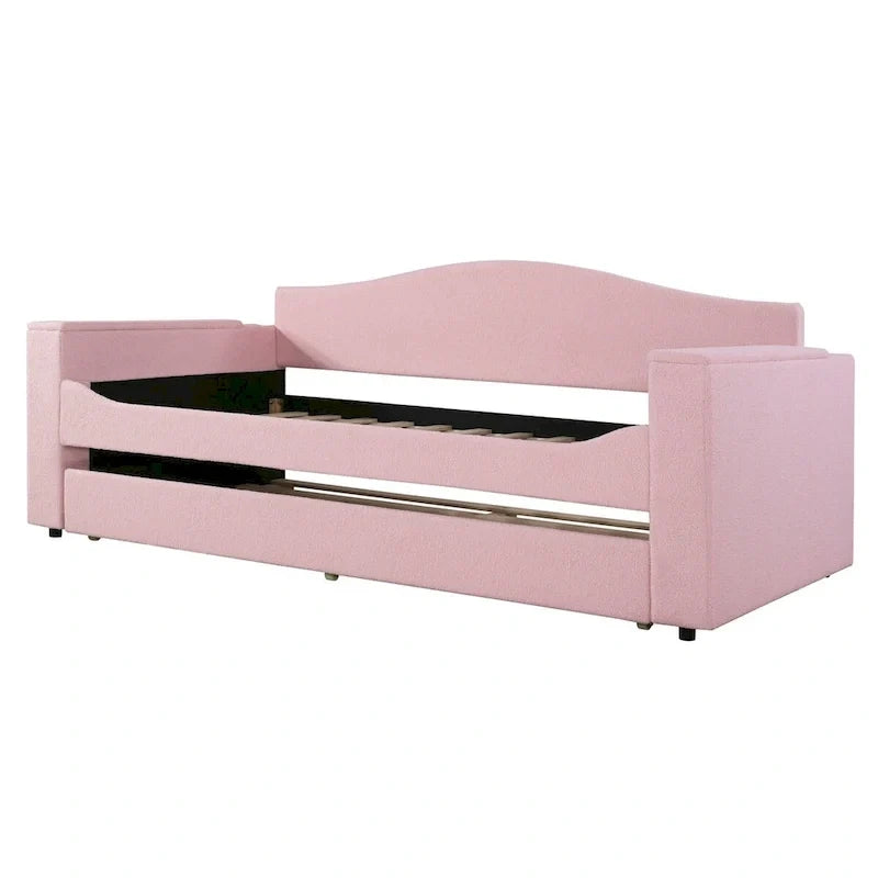 Lit de repos en molleton Teddy pour jumeaux avec accoudoirs de rangement et lit gigogne