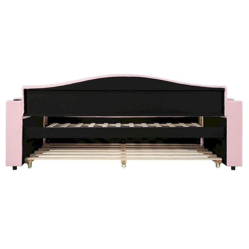 Lit de repos en molleton Teddy pour jumeaux avec accoudoirs de rangement et lit gigogne