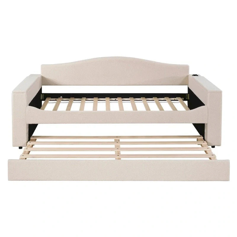 Lit de repos en molleton Teddy pour jumeaux avec accoudoirs de rangement et lit gigogne