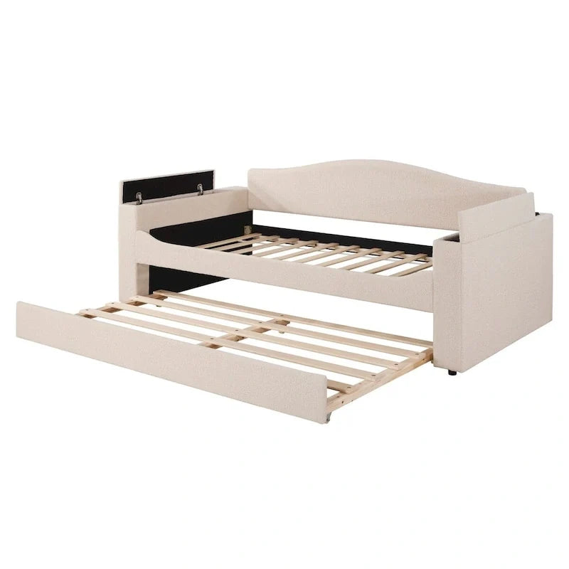 Lit de repos en molleton Teddy pour jumeaux avec accoudoirs de rangement et lit gigogne
