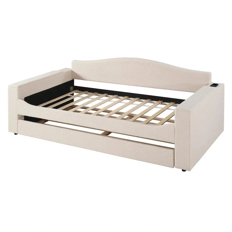 Lit de repos en molleton Teddy pour jumeaux avec accoudoirs de rangement et lit gigogne