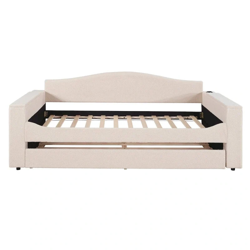 Lit de repos en molleton Teddy pour jumeaux avec accoudoirs de rangement et lit gigogne
