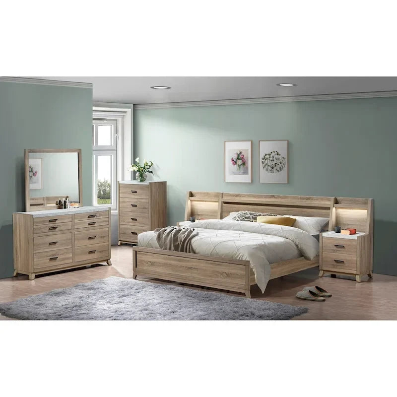 Ensemble de chambre à coucher Daemon 3 pièces en panneaux marron clair