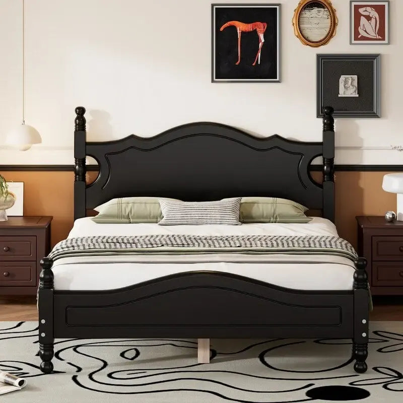 Cadre de lit plateforme rétro en bois avec support à lattes en bois