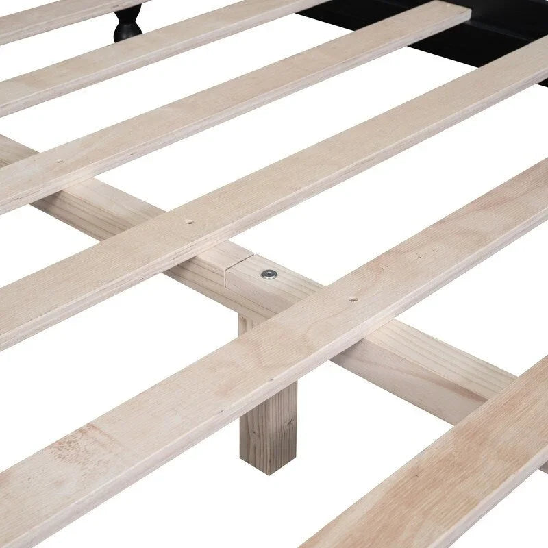 Cadre de lit plateforme rétro en bois avec support à lattes en bois
