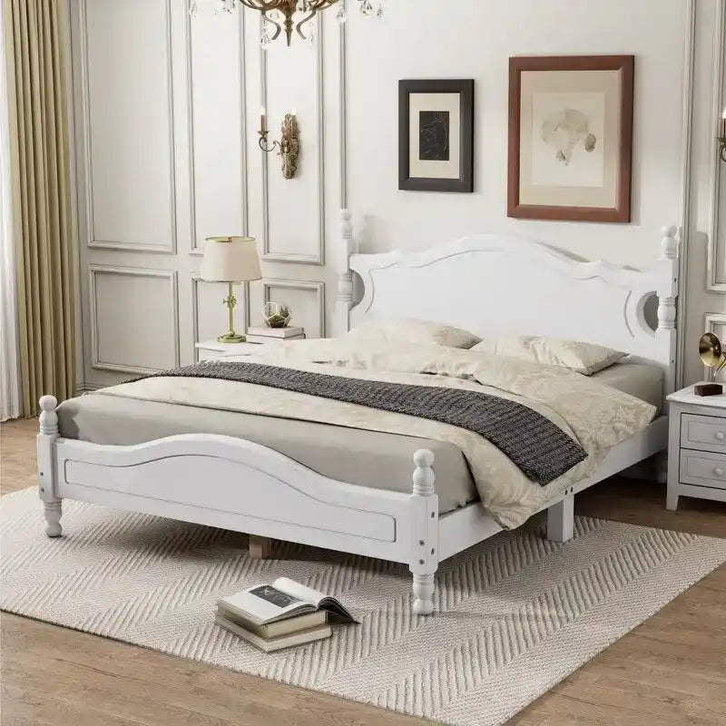 Cadre de lit plateforme rétro en bois avec support à lattes en bois
