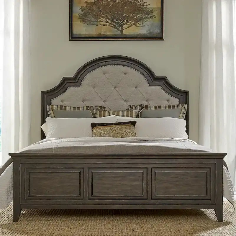 Set letto, cassettiera e specchio imbottiti marrone sella Paradise Valley