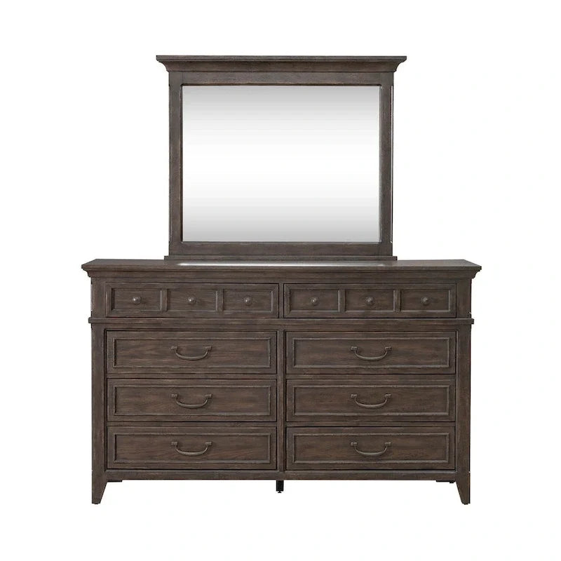 Set letto, cassettiera e specchio imbottiti marrone sella Paradise Valley