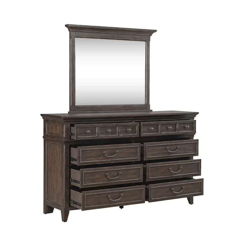 Set letto, cassettiera e specchio imbottiti marrone sella Paradise Valley