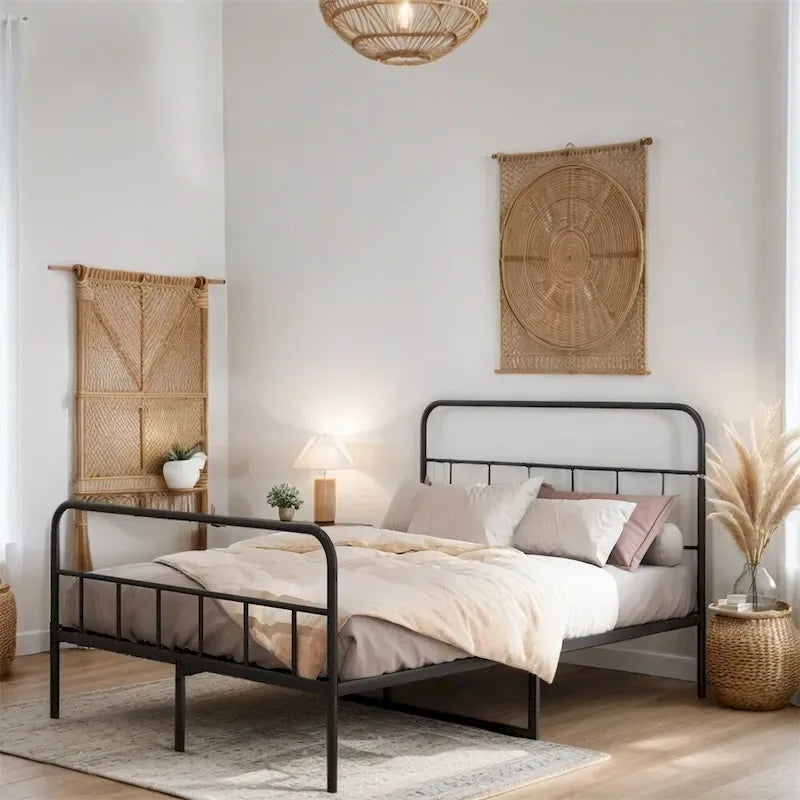 Telaio Letto Matrimoniale in Metallo Queen Size con Testiera, Nessuna Rete a Molle Necessaria