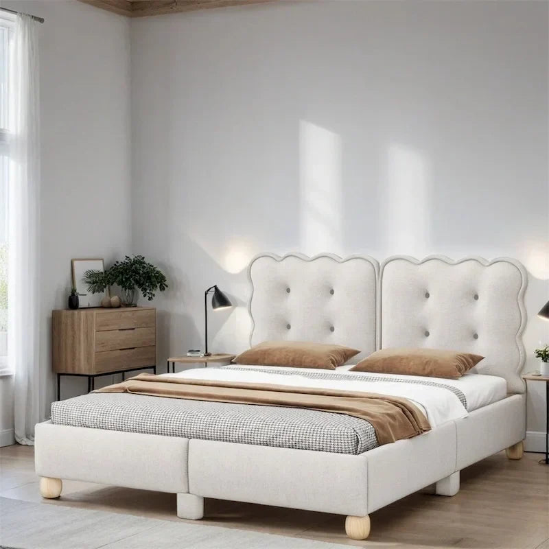 Letto a piattaforma imbottito con struttura in legno Queen Size con gambe di supporto
