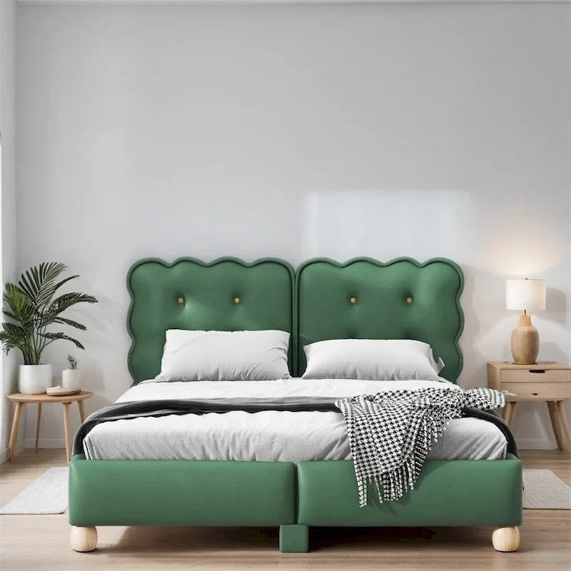 Letto a piattaforma imbottito con struttura in legno Queen Size con gambe di supporto