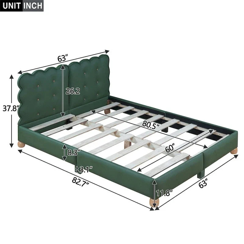 Letto a piattaforma imbottito con struttura in legno Queen Size con gambe di supporto