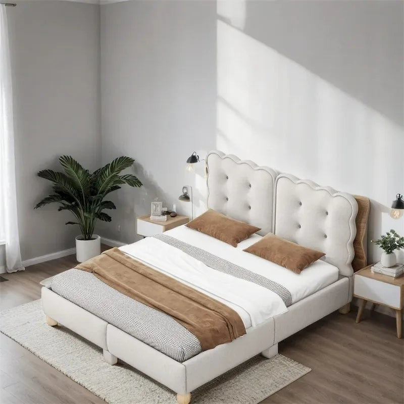Letto a piattaforma imbottito con struttura in legno Queen Size con gambe di supporto