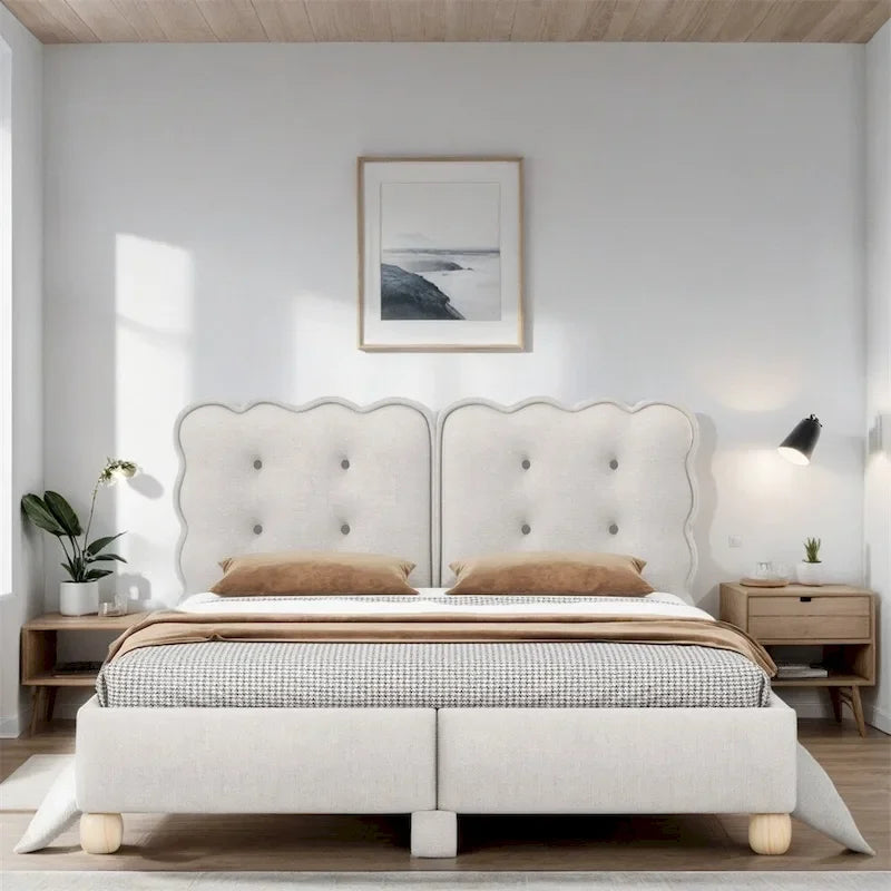 Letto a piattaforma imbottito con struttura in legno Queen Size con gambe di supporto
