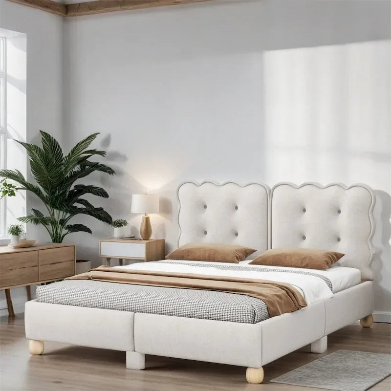 Letto a piattaforma imbottito con struttura in legno Queen Size con gambe di supporto