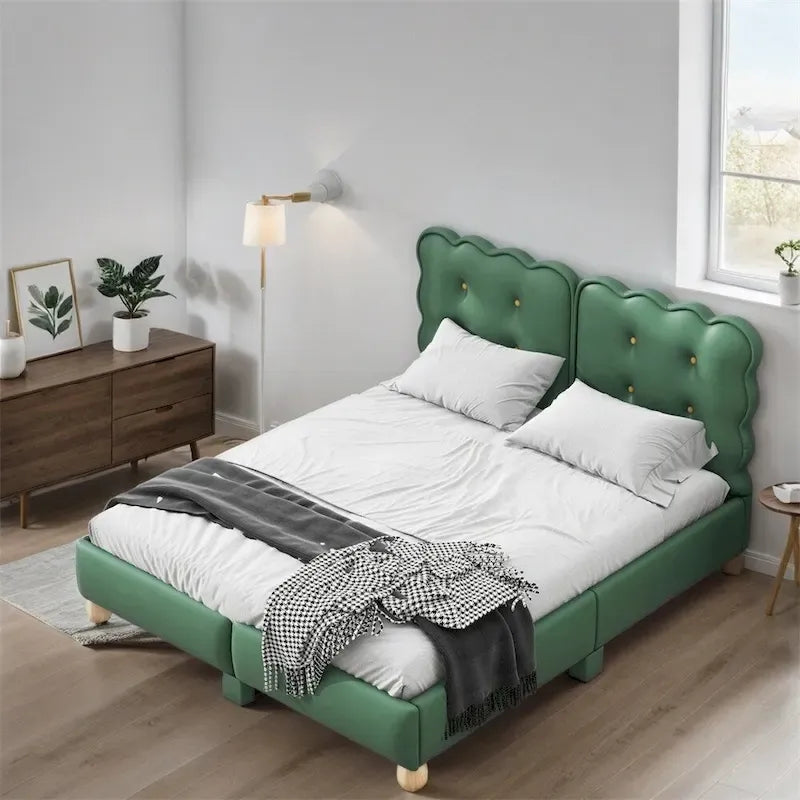 Letto a piattaforma imbottito con struttura in legno Queen Size con gambe di supporto