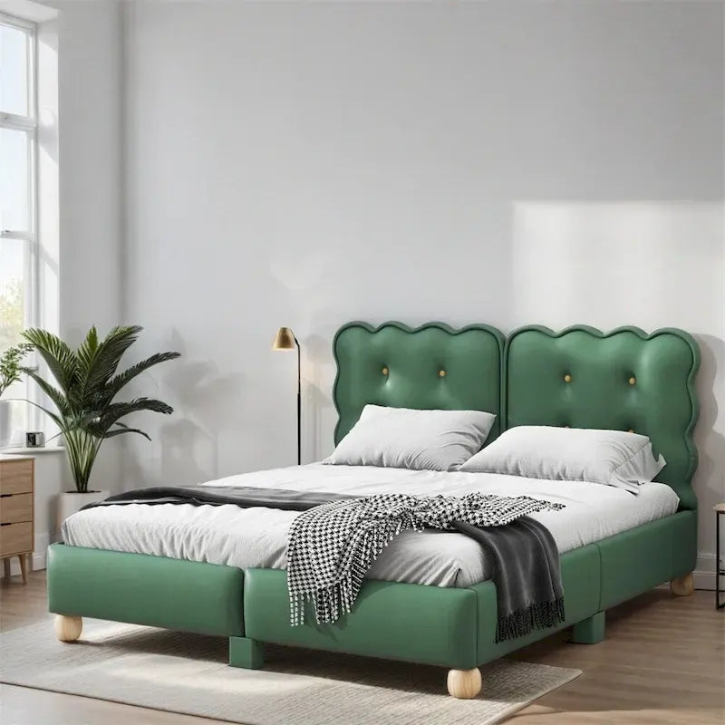 Letto a piattaforma imbottito con struttura in legno Queen Size con gambe di supporto